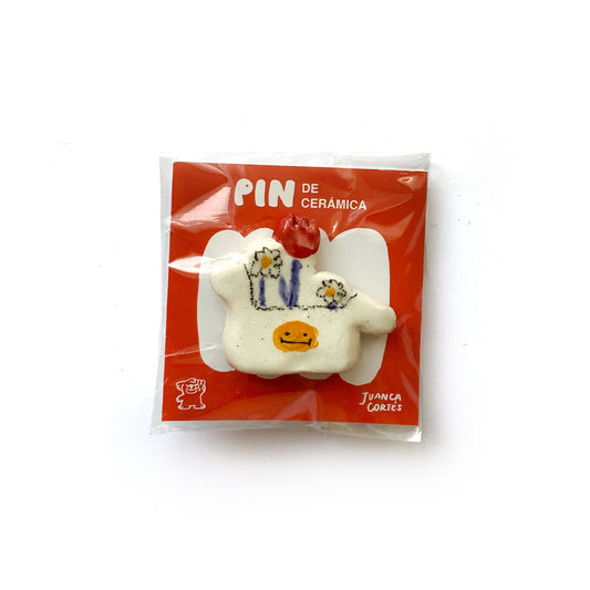 Pin de cerámica - Bolsa con flores